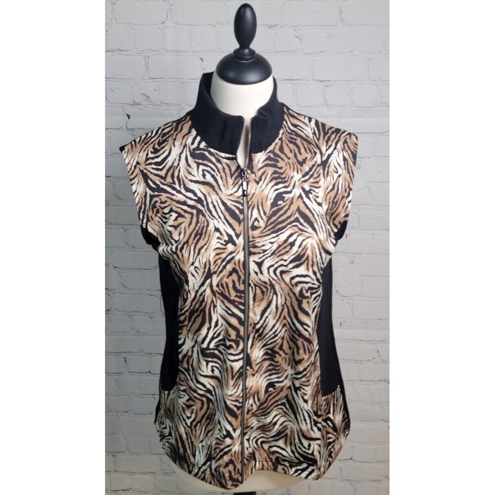Monterey Club Golf Womens Brown/Black Zebra Print Golf Vest Size Med Full Zip